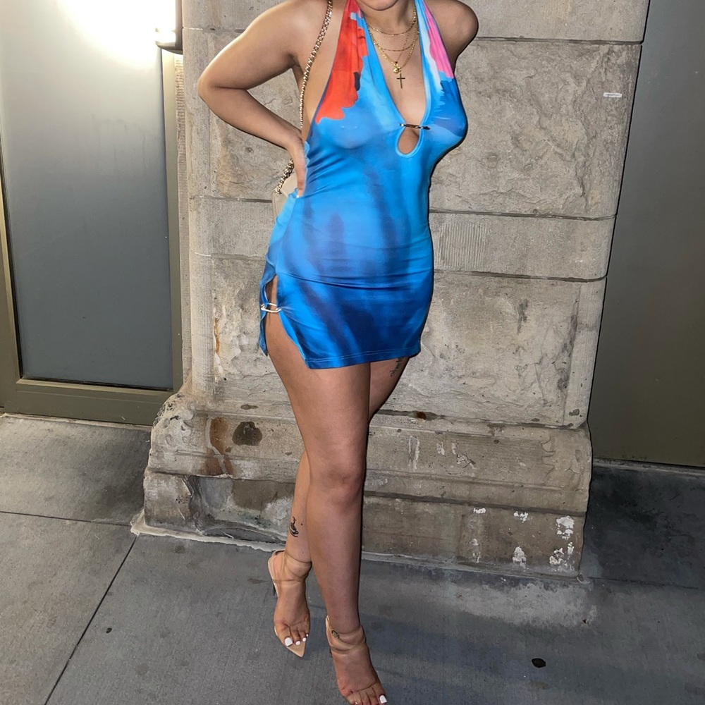 Blue/red/pink haltered dress